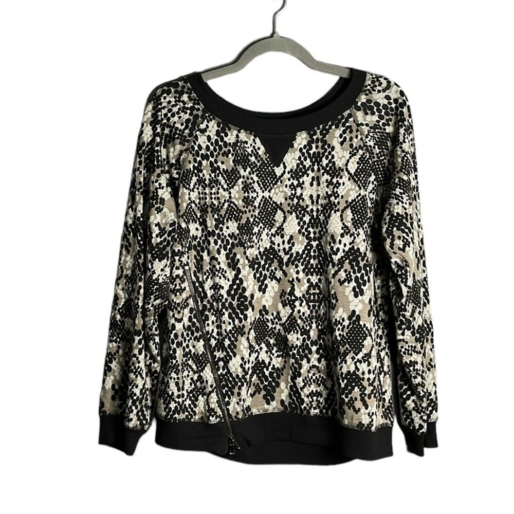 Trina Turk Tan Black Polka Dot Long Sleeve Sweatshirt Large